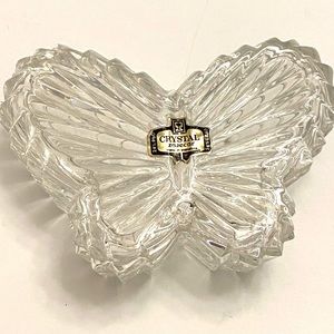 Vintage Kristal Zajecar 24% Lead Cut Crystal Butterfly Shape Trinket Jewelry Box